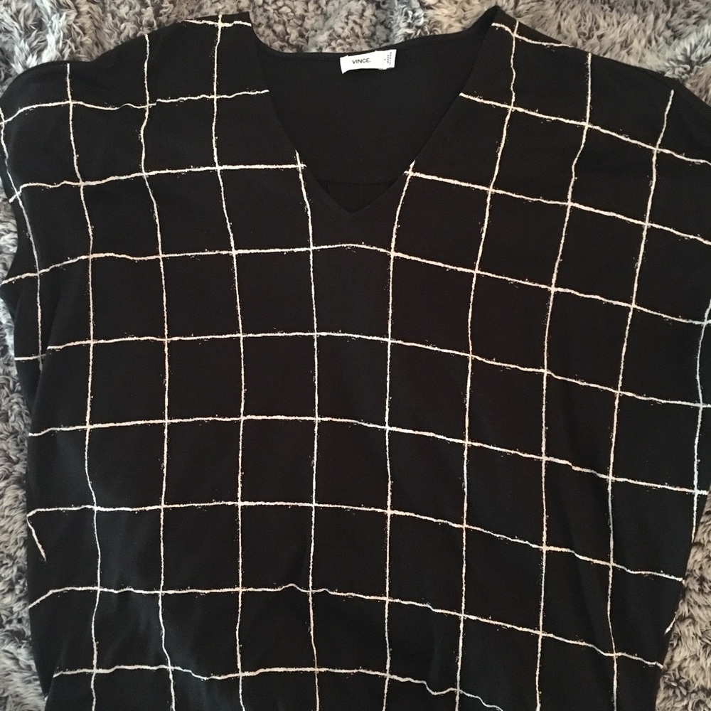 Vince V-Neck Windowpane Top/Blouse